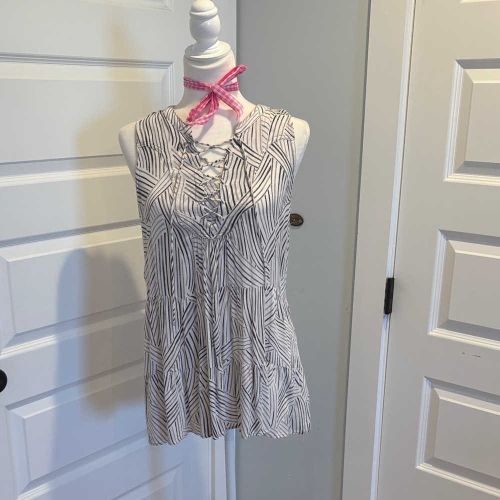 Striped Sleeveless Top - Black and White